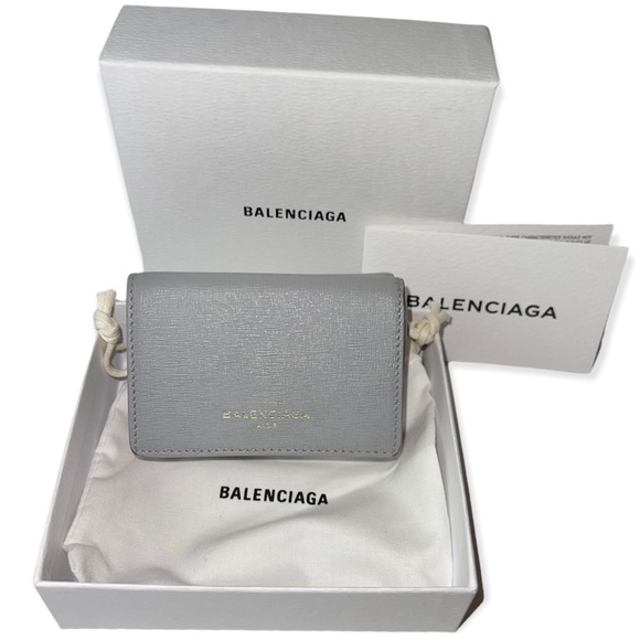 BALENCIAGA Mini Wallet Grey Saffiano Leather Trifold Wallet Dust Bag Box EUC - Picture 13 of 13